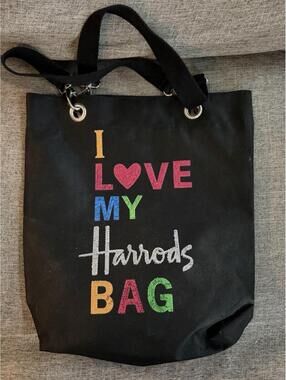 Harrods Tote Bag I Heart My Harrods Bag London Black Sequins Pink Lining